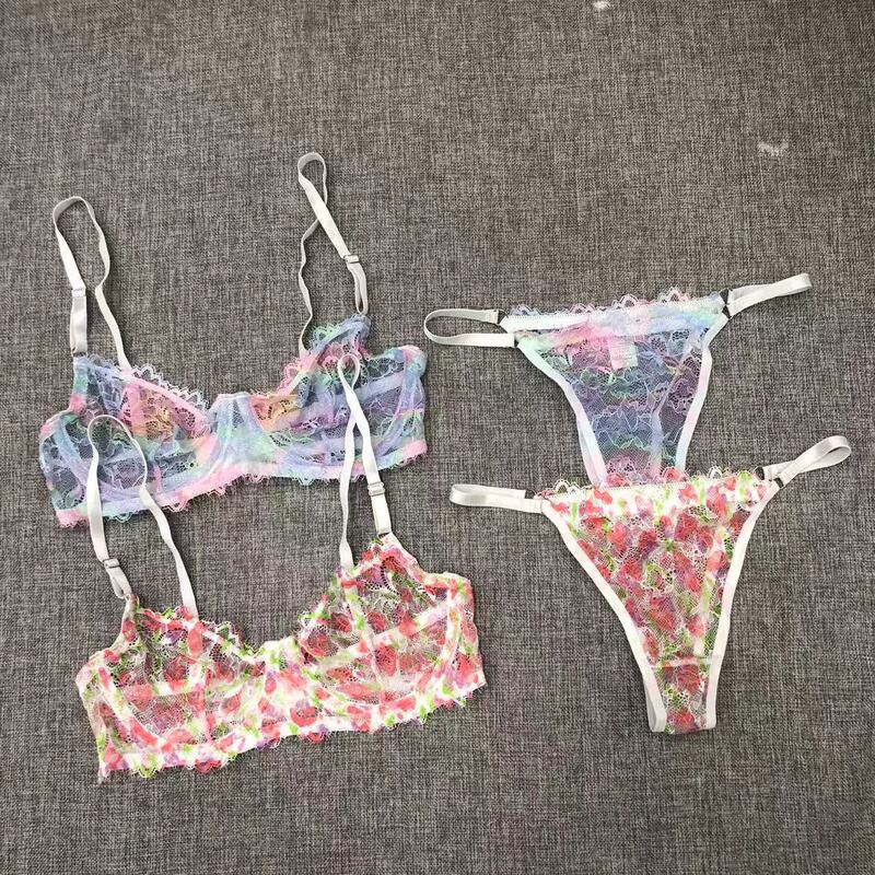 Foreign Trade Sex Underwear Women's Three-point Sexy Single-layer Transparent Lace Bra suit Color Low Waist Underwear Cotton Crotch Foreign Trade Sex Underwear Women's Three-point Sexy Single-layer Transparent Lace Bra suit Color Low Waist Underwear Cotton Crotch