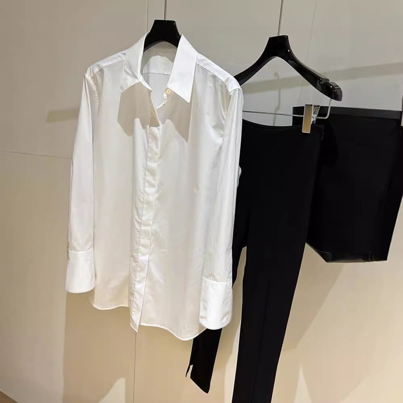 "Yi Shu Girl" high quality Basic Single Product Minimalist Long Sleeve White Shirt Women's Shirt "Yi Shu Girl" high quality Basic Single Product Minimalist Long Sleeve White Shirt Women's Shirt