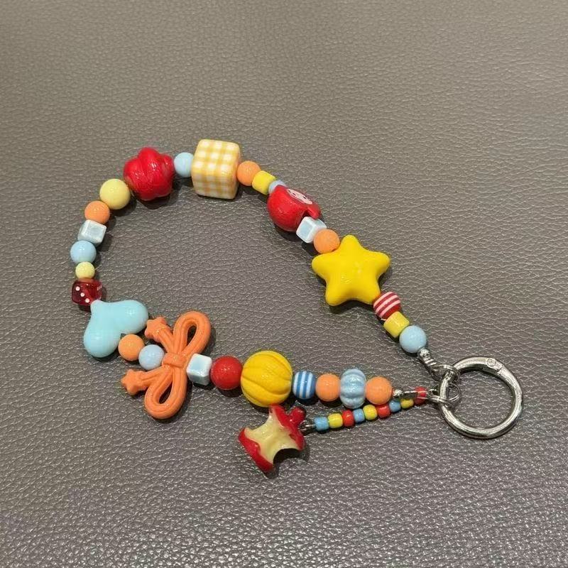 Handmade Dopamine Apple Core Ins Colorful Pendant Handmade Cute Beaded Phone Chain Ccd Lanyard Camera Accessory
