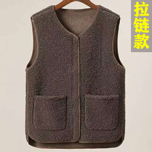 Lamb plush vest for women, autumn and winter fur integrated outer wear, warm waistcoat, vest, zipper, velvet and thickened jacket