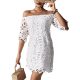 2024 European and American Cross-border Foreign Trade New Commuter Style Solid Color Strapless Shoulder Hollow Lace Dress for Women