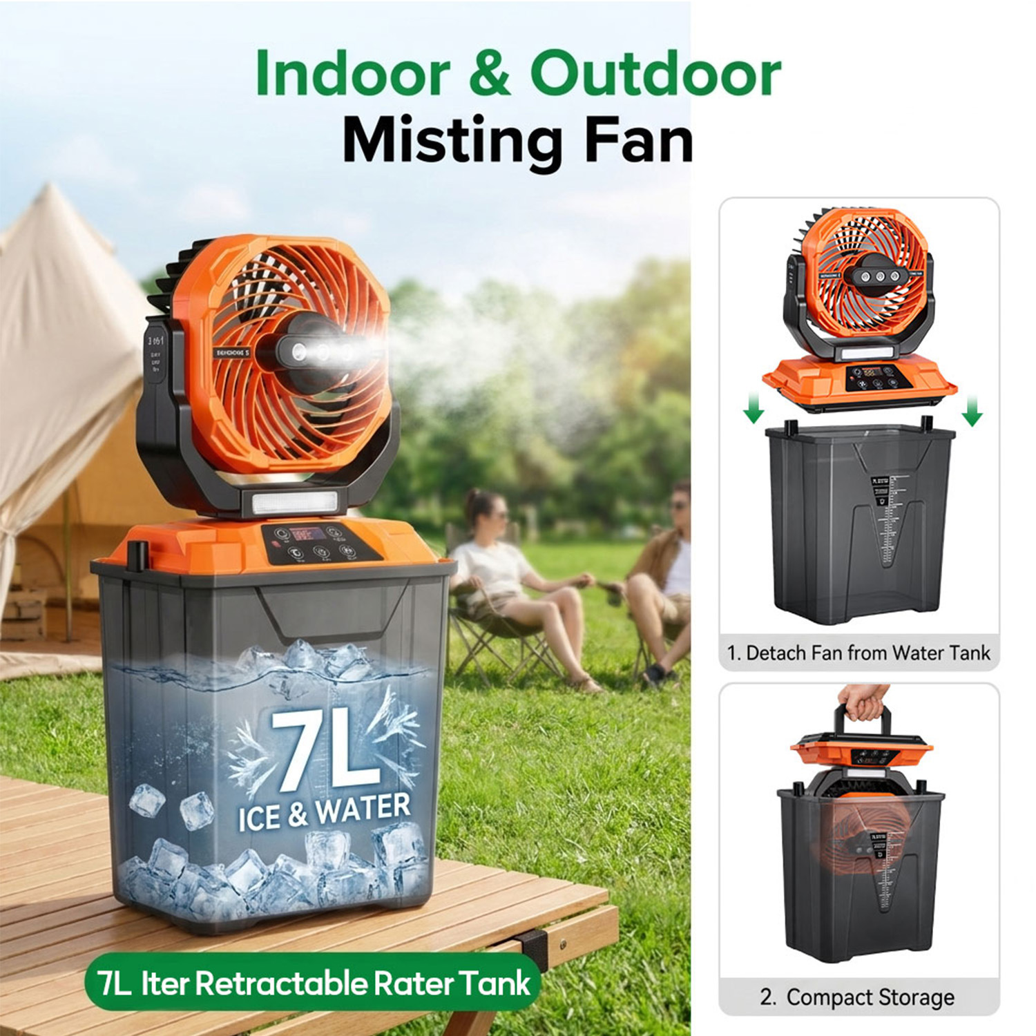 Cross-border best-selling outdoor camping fan, 20,000 mAh long-lasting battery, with lighting and hook, suitable for tents and camping, high-powered fan