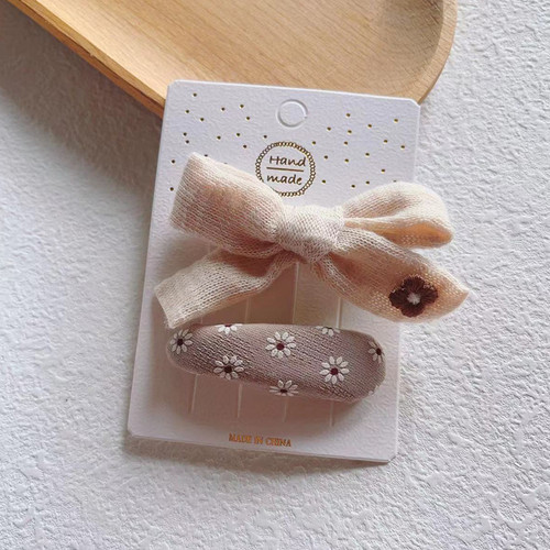 Korean hair accessories children's headwear fabric flower BB clip girls side bangs clip plaid clip 2 pack hair clips