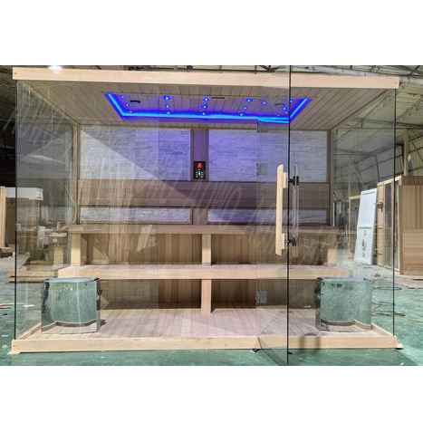 Sauna de teca de lujo canadiense importada personalizada con horno de sauna de Havia, piedra cultural, estrella