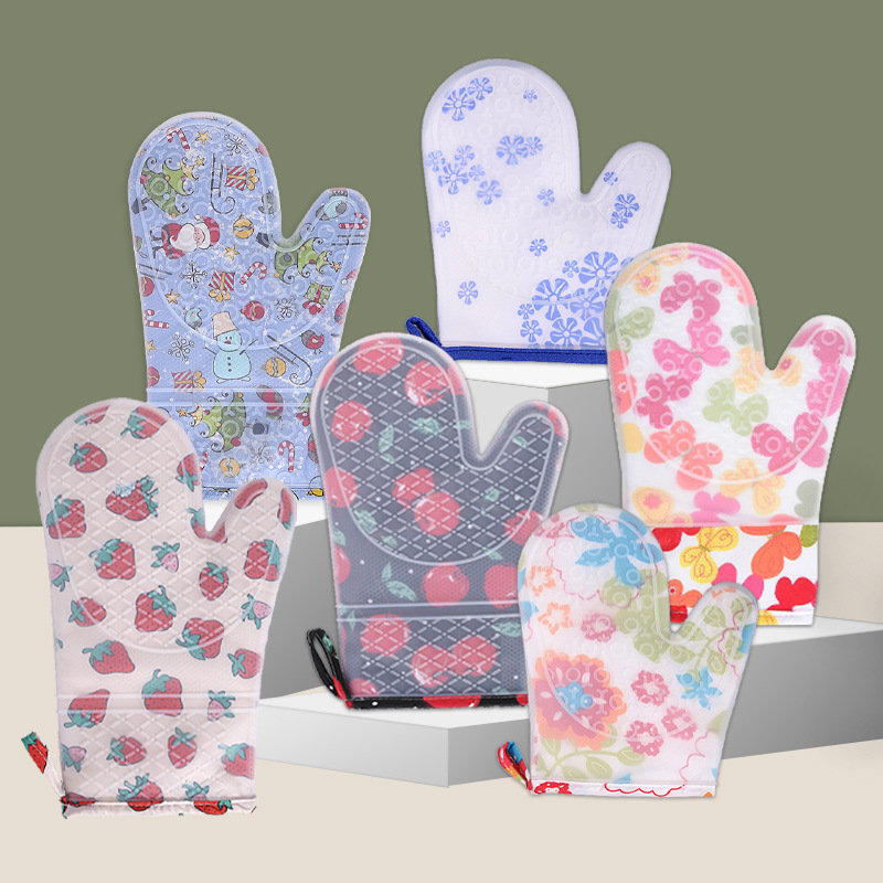 Guantes de silicona acolchados con algodón, guantes aislantes de silicona para horno de microondas, guantes antiescaldaduras de cocina resistentes a altas temperaturas, guantes de horno personalizados