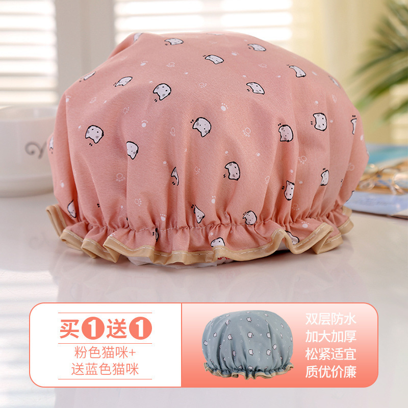 双层浴帽女防水洗澡头套家用成人沐浴帽发套厨房防油烟帽洗澡帽|undefined
