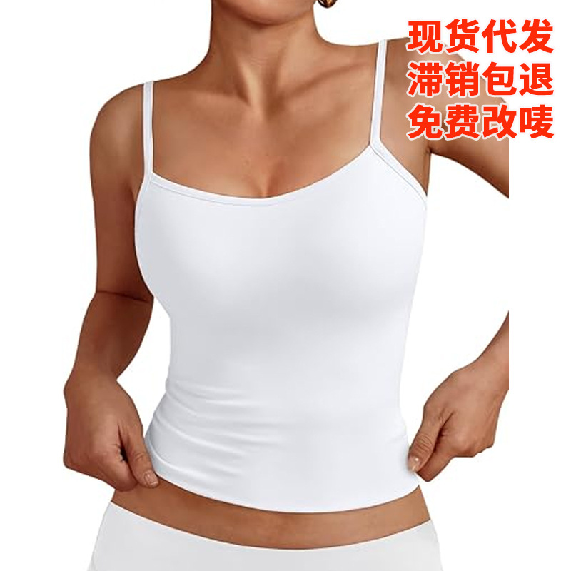 Cross-border exclusive supplier, thin-strap camisole, solid color, can be worn as an inner layer or outer garment, short summer top, slim fit, versatile
