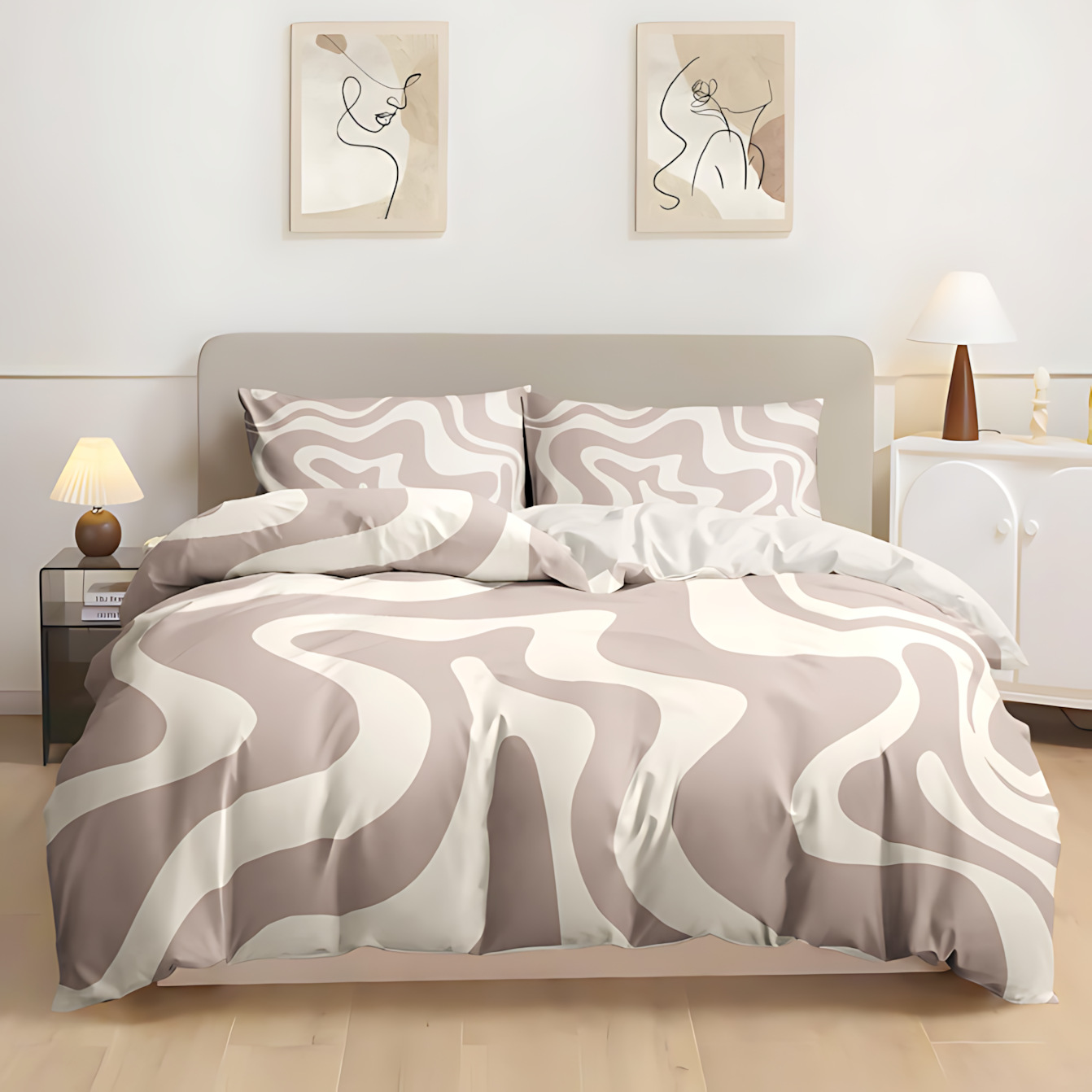 TEMU / JIT blanco y negro multicolor rayas 3D impresión digital colcha de cama set transfronterizo dibujo se puede ajustar