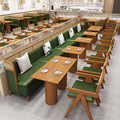 茶餐厅饭店实木藤编卡座泰式主题餐厅西餐厅火锅店靠墙桌椅组合