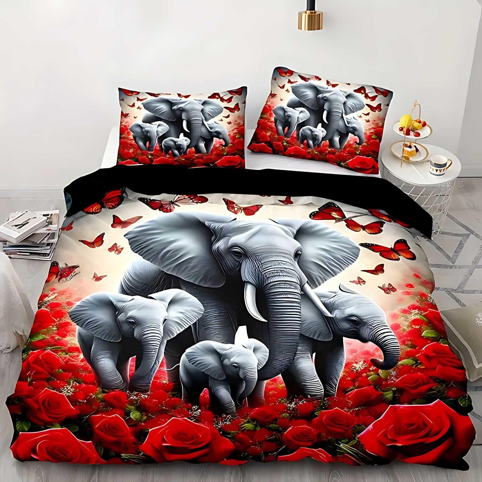 TEMU / JIT textiles domésticos transfronterizos elefante animal patrón de pelo abrasivo colcha de colcha de almohada conjunto de ropa de cama para dibujar