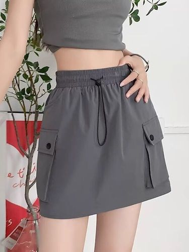Women's Summer Thin High-Waist A-Line Wide Leg American Quick-Dry Short Skirt with Design Sense