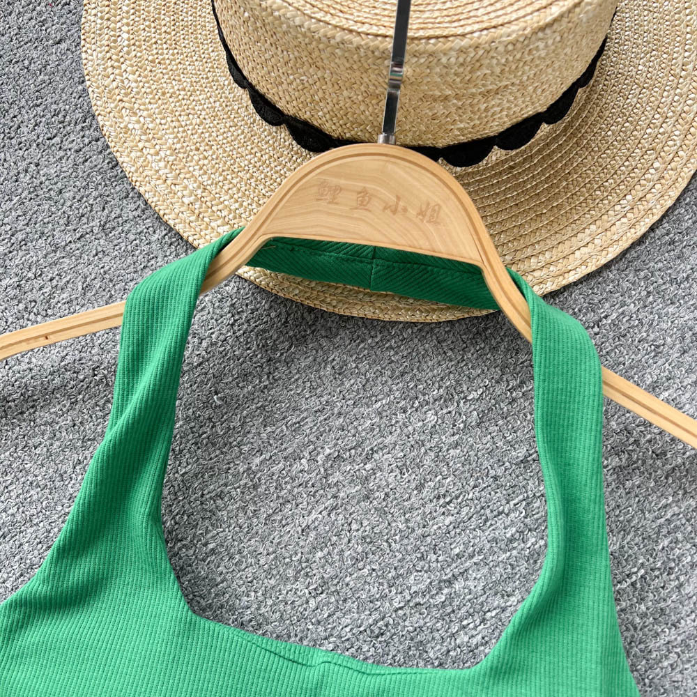 84g Weight Cotton, Rib Fabrics Fabric Type Short Top Length Vest Tops Type Holiday, Banquet, Daily Occasion Halter Neck Neckline Slim Fit Type Solid Color Pattern Summer Season Women's Gender Elegant, Streetwear Style Wholesale Women's Elegant Streetwear Solid Color Tank Tops 27