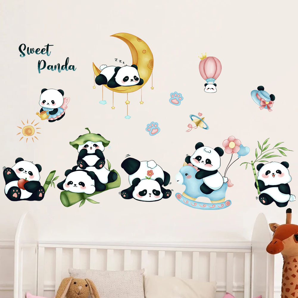 Cute Panda Wall Stickers Children's Room Bedroom Kindergarten Early Education Decorative Wallpaper Self-adhesive Removable Wall Stickers