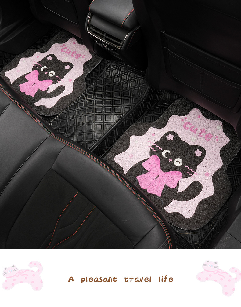 Blue Rain Cartoon Car Floor Mat Cute Cat Wire Ring Dirty Resistant Anti-Slip Protective Mat Floor Mat Easy to Clean Foot Mat