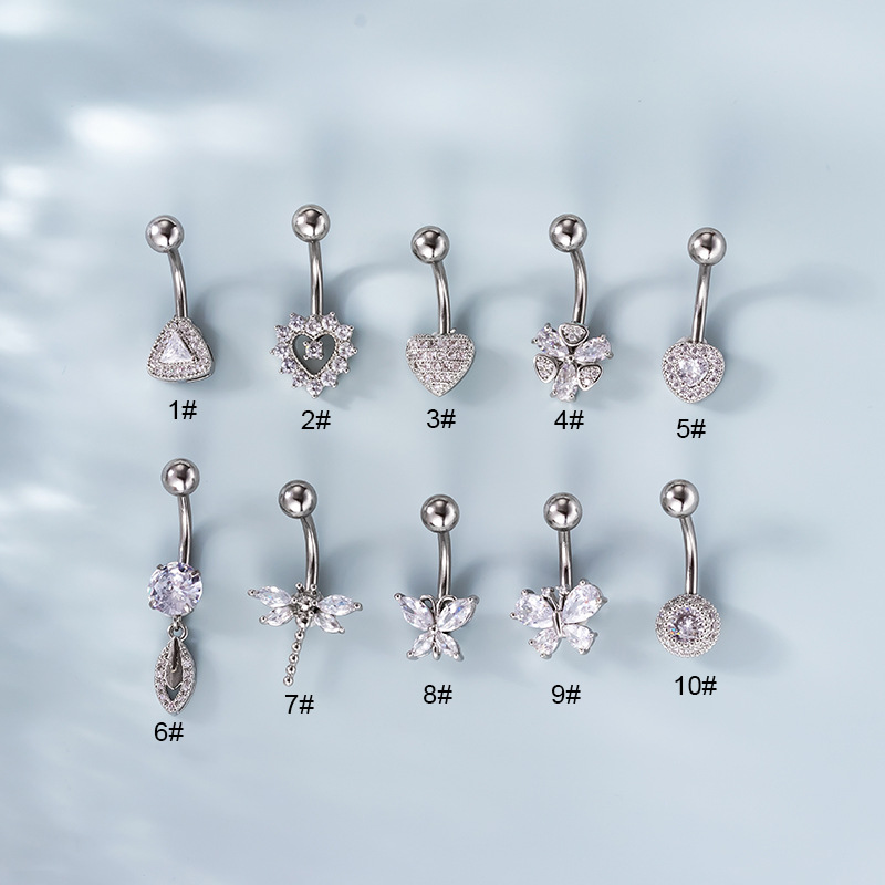 Belly Rings Fashion Heart Shape 316 Stainless Steel  Copper Plating Zircon display picture 2