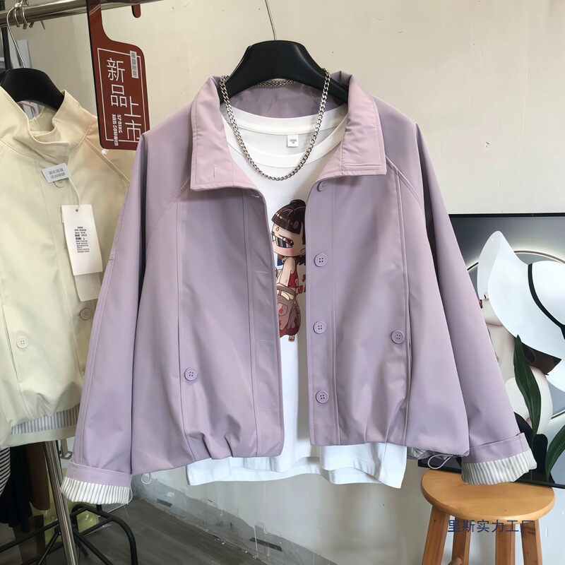 European-Style Stand-Collar Jacket for Women, 2026 Spring New Style, Loose Casual Short Trench Coat with Striped Lining