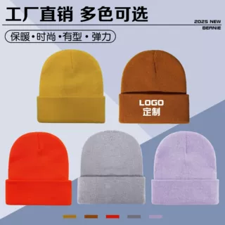 秋冬毛线帽圆顶保暖纯色针织帽logo刺绣户外防寒套头帽冷帽子