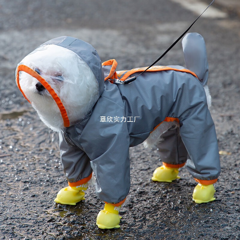 Cross-Border Traction-Compatible Dog Raincoat with Contrasting Color Matte Trim, Transparent with Tail Opening, for Teddy and Small to Medium-Sized Dogs Cross-Border Traction-Compatible Dog Raincoat with Contrasting Color Matte Trim, Transparent with Tail Opening, for Teddy and Small to Medium-Sized Dogs