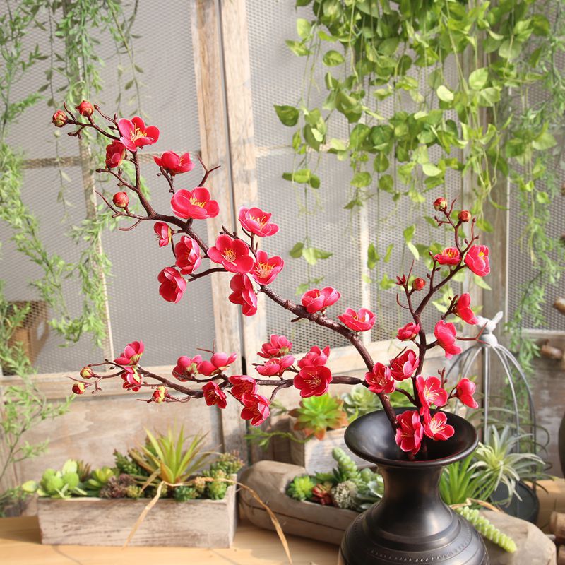 仿真花梅花腊梅假花落地长杆花树枝客厅茶室中式花器店面插花布景|undefined