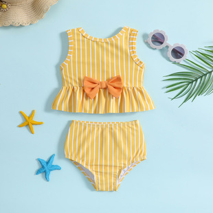 Cross-border Wholesale Girls Stripe Printed Split Bikini Two-piece Children Baby Cute Swimwear in stock