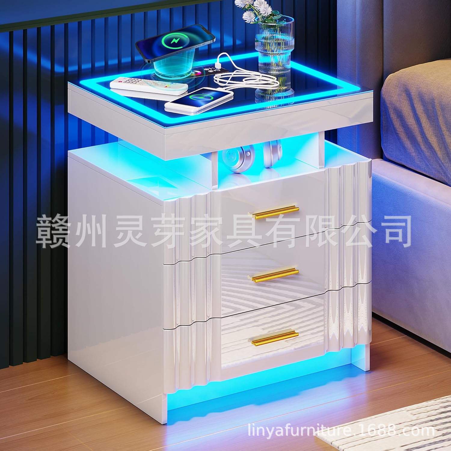 Amazon venta caliente de muebles de tablero con diodos luminosos recargables mesas de cama fábrica de comercio exterior al por mayor