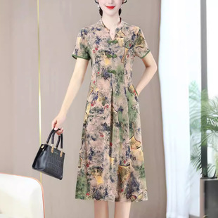 High-End Dress for Women, Short-Sleeved, 50-60 Years Old, Fashionable Elegant, Large Size, Slimming Look, Versatile, Age-Reducing Mother's Dress
