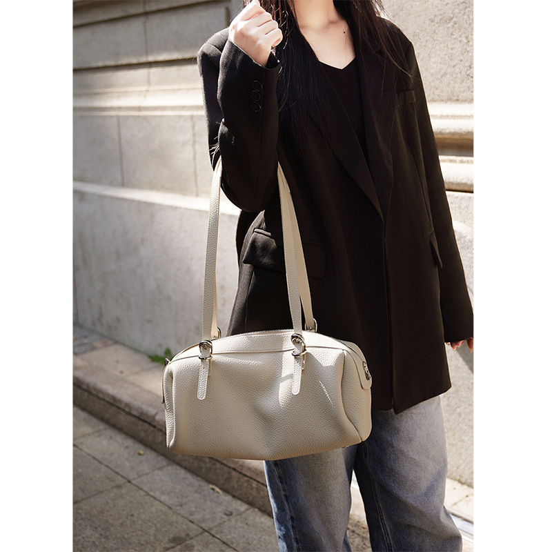 Genuine Leather Women's Shoulder Bag Early Spring Luxury Boston Handbag Retro Commuter Versatile Bowling Bag 2026 - Thumbnail 2