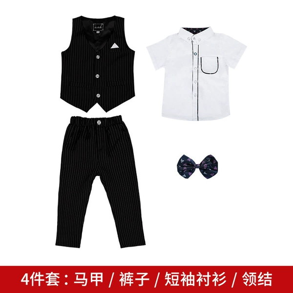 Black set, shirt, bow tie, 4 pieces, with short sleeve