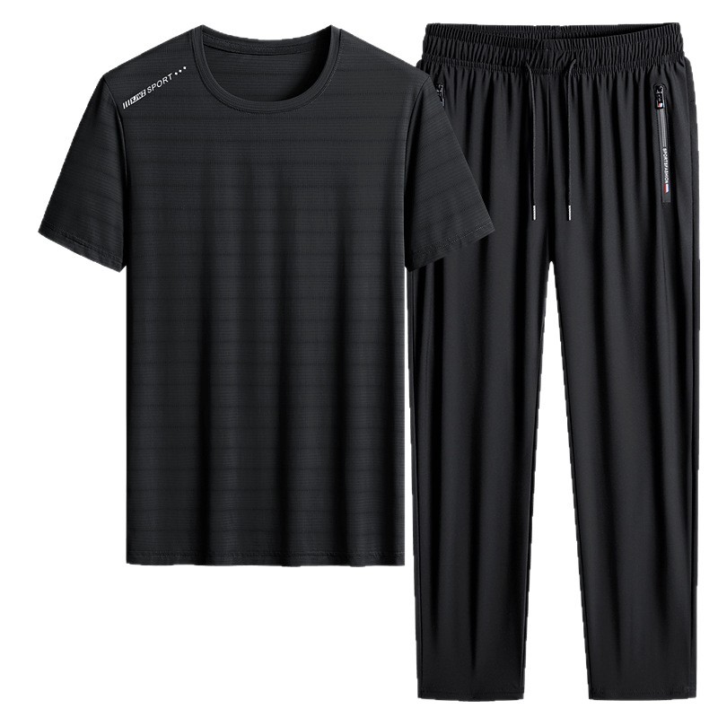 M - 8X set de hielo de verano camiseta hombre papá manga corta juego deportivo de mediana edad secado rápido juego de dos piezas