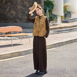 新中式刺绣马甲套装女春秋2026新款时尚穿搭一整套九分裤子三件套