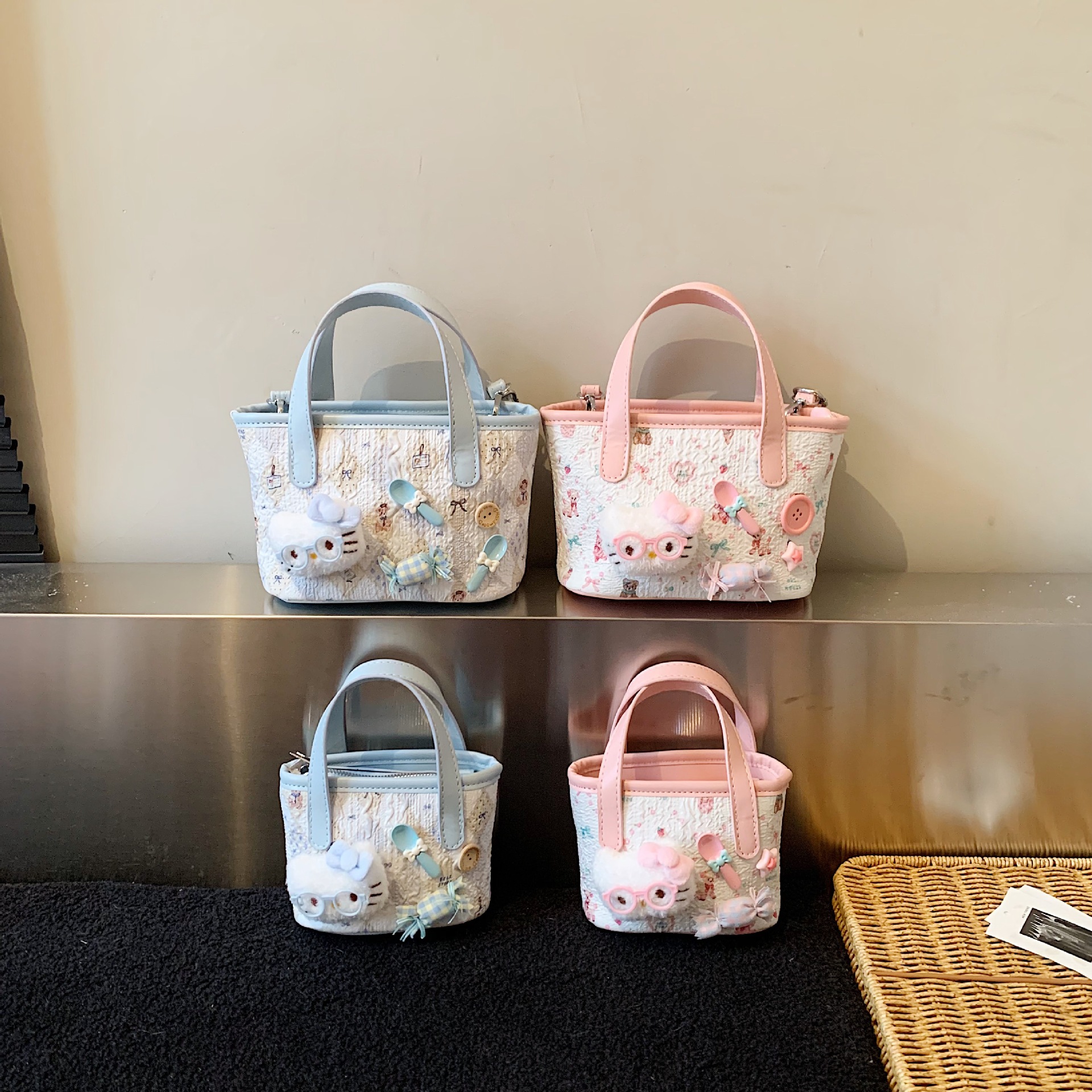 Casual, fashionable, cute cat crossbody bag, 2026 summer new model for girls, Korean style niche floral handbag bucket bag
