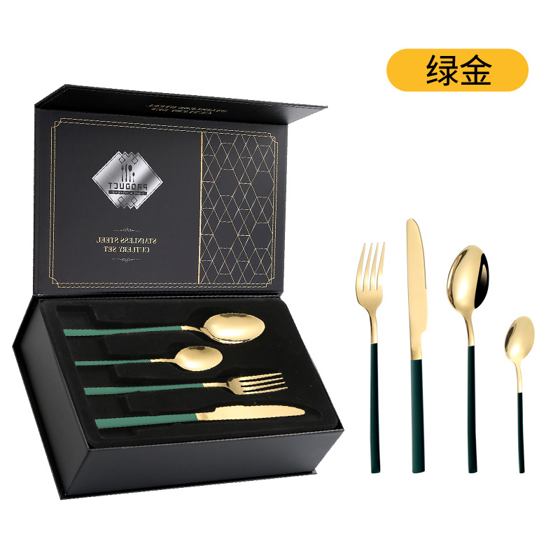 Amazon Venta caliente vajilla de acero inoxidable 24 piezas traje transfronterizo producto Caballero 4 piezas principales cuchillo de comida occidental, tenedor y cuchara traje