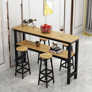 Bar Table Household Double-layer Simple Living Room Wall Narrow Table Balcony High-foot Table Bar Long Table Chair and Stool Combination