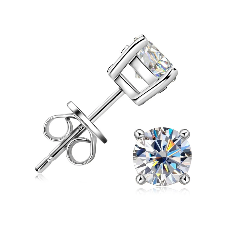 Классические серьги-гвоздики S925 стерлинговое серебро, мозайка Moissanite 0,1–2 ct, варианты позолоты