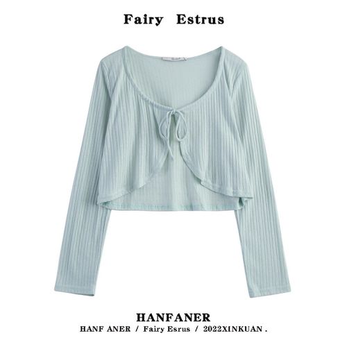 Summer and Autumn New Arrival BM Short-Sleeve Pure Desire Thin Long-Sleeve Bow Knit Cardigan Sun Protection Cover-up