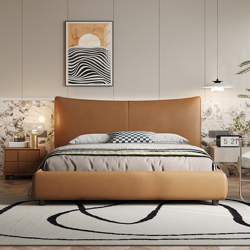 Cama de diseño de cuero italiano, cama doble moderna simple de 1.8m, tamaño de casa, cama de boda negra. image 3