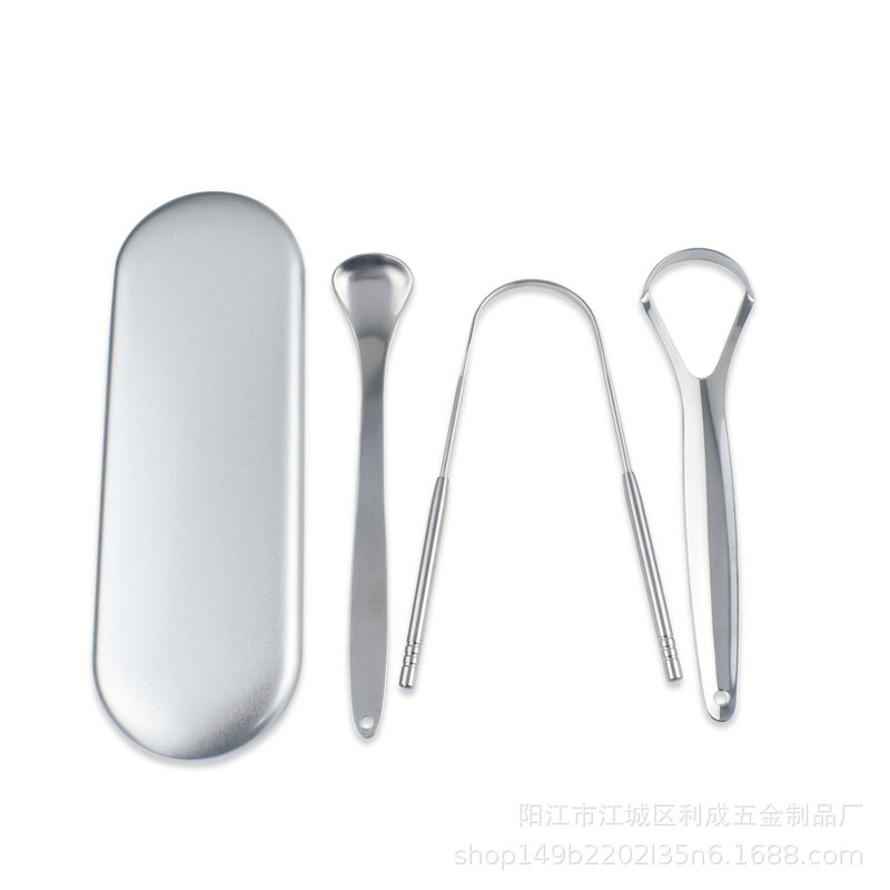 Limpiador de lengua de acero inoxidable - Raspador y limpiador de biofilm lingual