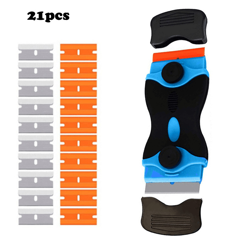 21件套塑料刮刀玻璃贴花去除剂，更换刀片，用于刮除标签贴花贴纸