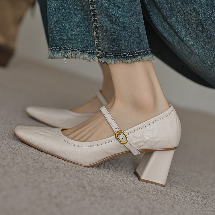 头层羊皮轻奢经典款！2024新款四季浅口里外全真皮单鞋高跟玛丽珍