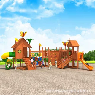 户外大型滑梯组合木质幼儿园攀爬架长廊木制游乐设备