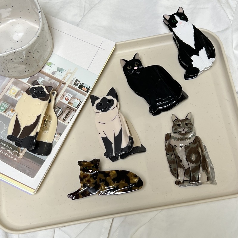 新款韩版布偶猫暹罗猫动物可爱半扎发猫咪抓夹可爱后脑勺鲨鱼夹|undefined