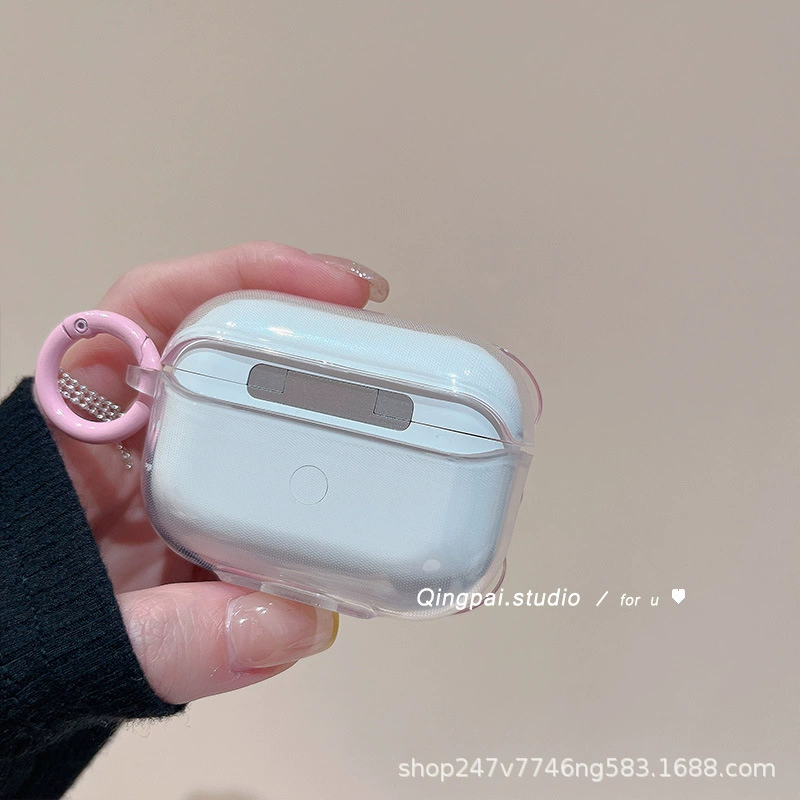Защитный чехол для Apple AirPods (1–4, Pro, Pro 2) с фуксиевой лентой-бабочкой, прозрачный силикон мягкий и кольцо для ключей