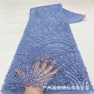 北欧重工泡珠绣桃心线条款网纱面料婚纱晚装礼服辅料wedding lace