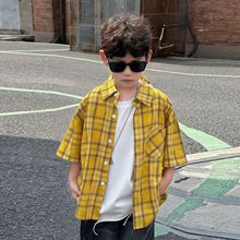 男童衬衫短袖2025夏季新款中小童儿童格子衬衣韩版中袖儿童上衣潮
