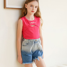 女童夏季套装2024新款中大儿童牛仔短裤女孩洋气夏装潮萌韩版潮萌