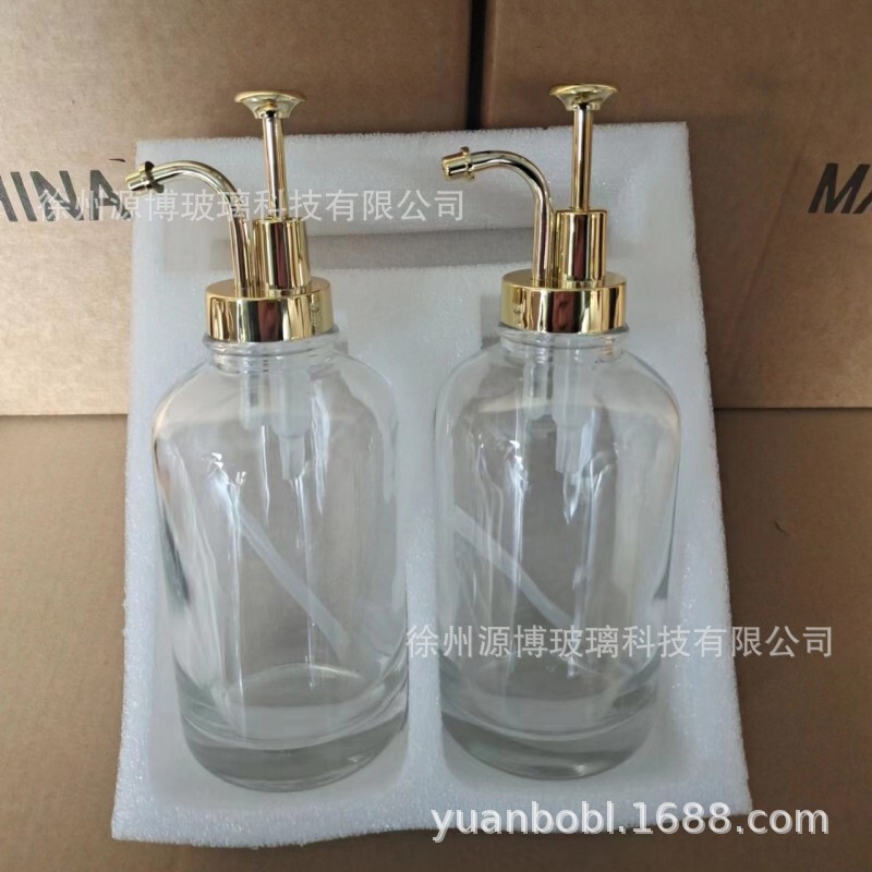 Cross Border Round Syrup Dispenser Glass Bottle 16oz Lotion Soap Dispenser Square 500ml Coffee Dispenser Wholesale