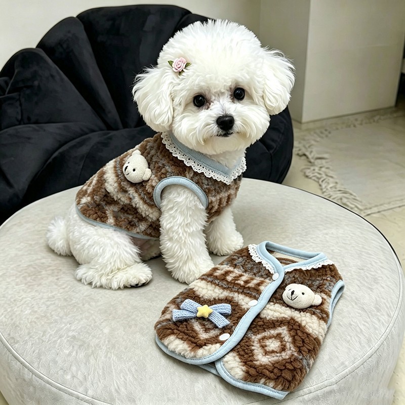 宠物衣服秋冬季新款保暖马甲洋气可爱小熊背心小型犬狗狗猫咪绒衣
