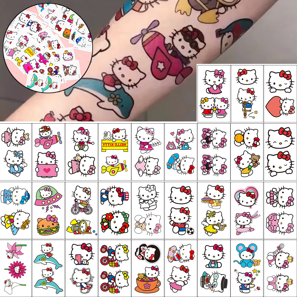 Children's Cartoon Cute Kt Cat Tattoo Stickers 30 Different Types of Adhesive-Backed Waterproof and Long-Lasting Arm Decoration Stickers