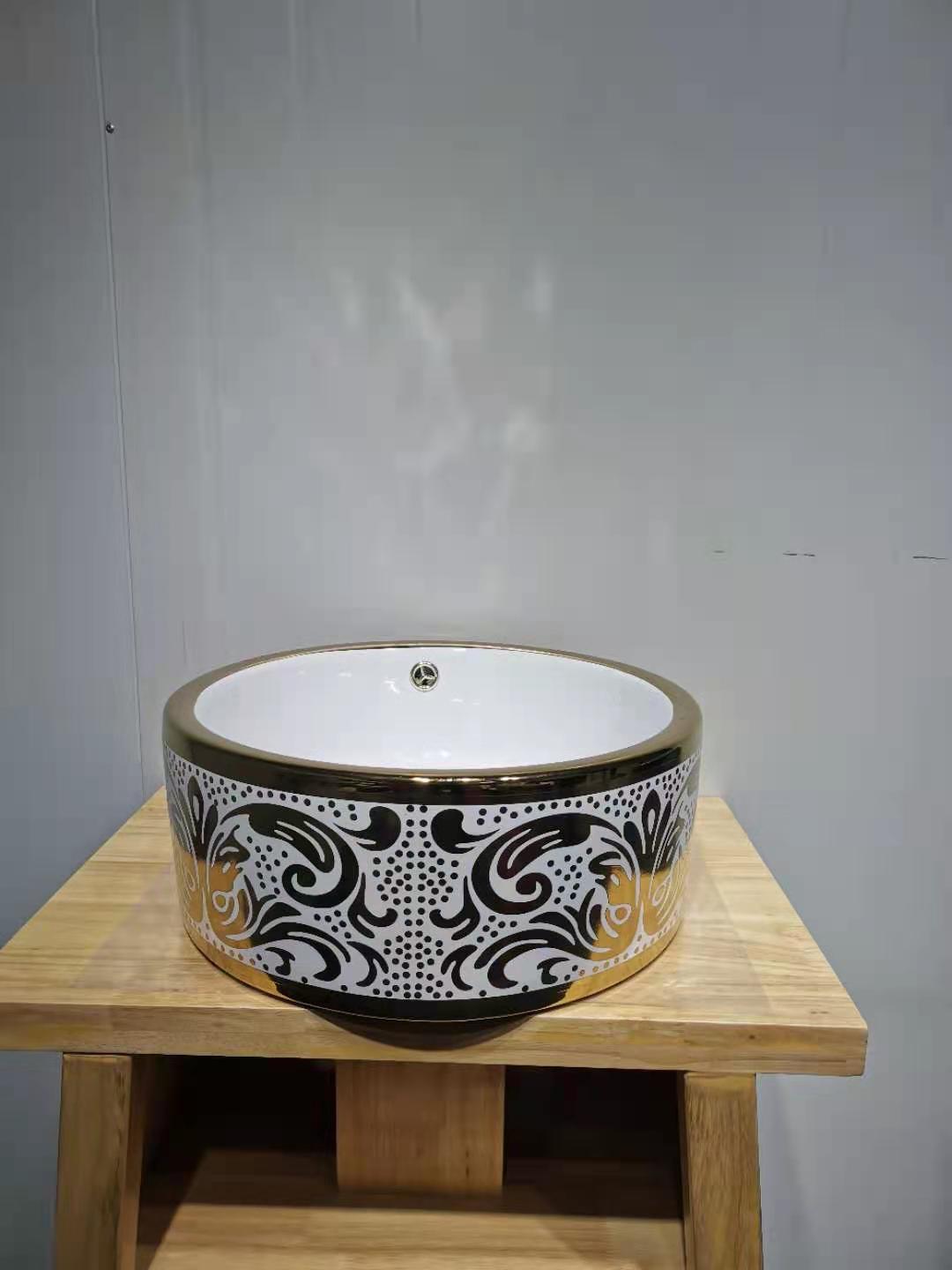 Mesa redonda cuenca balcón cuadrado lavabo de cerámica lavabo de color lavabo de oro Cuenca del arte
