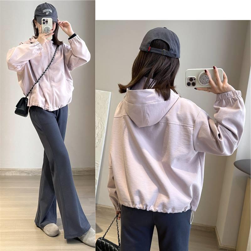 2025 Early Spring New Hooded Double Zipper Jacket Twill Texture Sense Stand-cut Cocoon-shaped Meat-covered Jacket